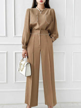 Two-Piece Tailored Pocket Shirt with Wide-Leg Pants